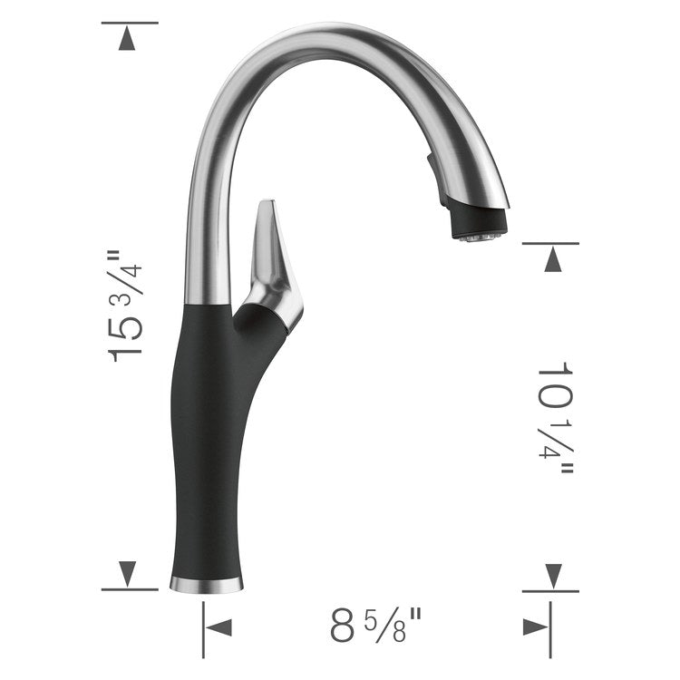 Kitchen Faucet Artona 1 Lever CALGreen PVD Steel/Coal Black Pull Down 2 Function Arc 180 DEG Swivel 1 Hole 1.5 Gallons per Minute - Image 2