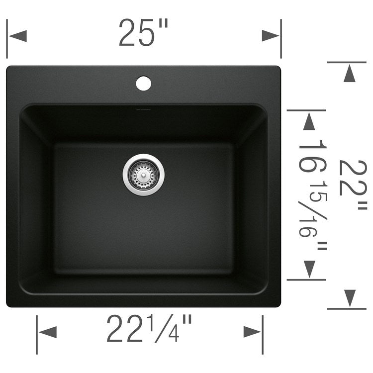 Laundry Sink Liven 25 x 22 Inch Single Bowl 1 Hole Coal Black Dual Mount - Image 2