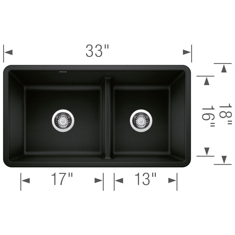 Kitchen Sink Precis 33 x 18 Inch Double Bowl 1-3/4 Reverse with Low Divide Coal Black Undermount - Image 2