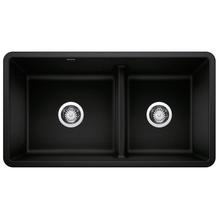 Kitchen Sink Precis 33 x 18 Inch Double Bowl 1-3/4 Reverse with Low Divide Coal Black Undermount - Image 1