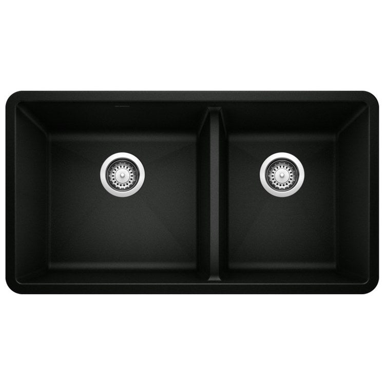 Precis 33" Medium 1-3/4 Double Bowl Silgranit Undermount Kitchen Sink - Coal Black - Image 1