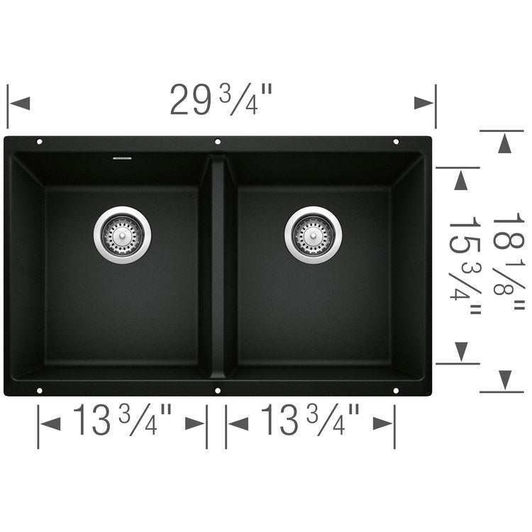 Kitchen Sink Precis 30 x 18 Inch Double Bowl Equal Double Coal Black Undermount Rectangle Silgranit - Image 2