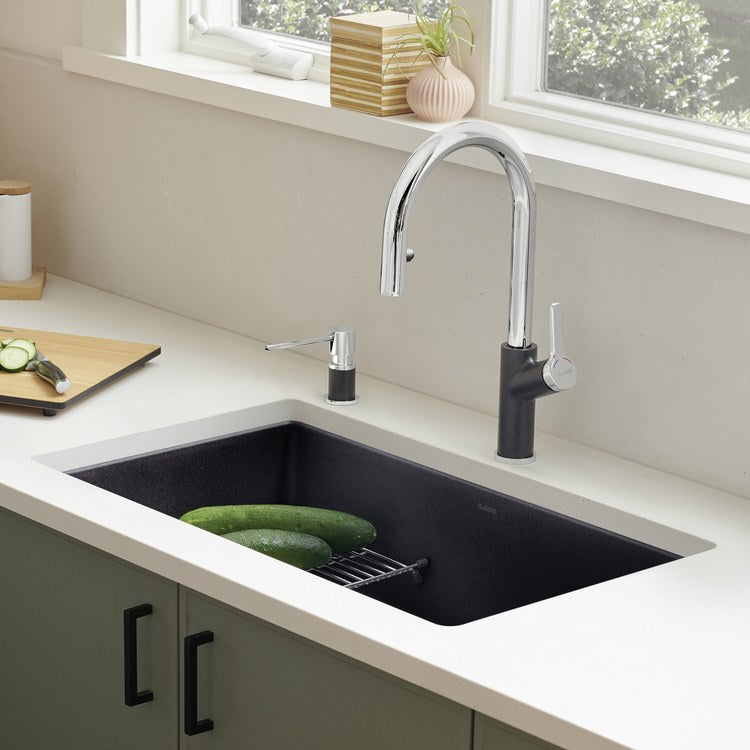 Kitchen Sink Precis 30 x 18 Inch Single Bowl Coal Black Undermount Rectangle - Image 3