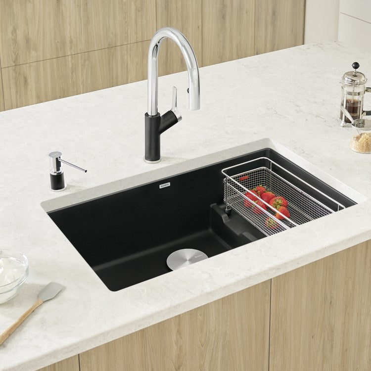Kitchen Sink Precis Cascade 29 x 18 Inch Single Bowl Super Coal Black Undermount Rectangle Silgranit - Image 3