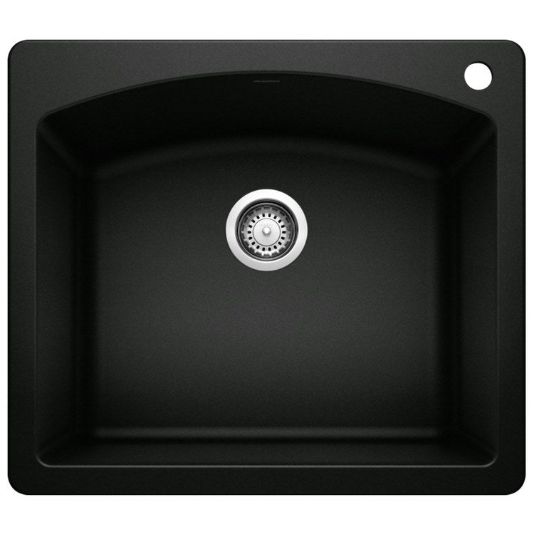 Diamond 25" Single-Bowl Silgranit Dual-Mount Kitchen Sink with Ledge - Coal Black - Image 1