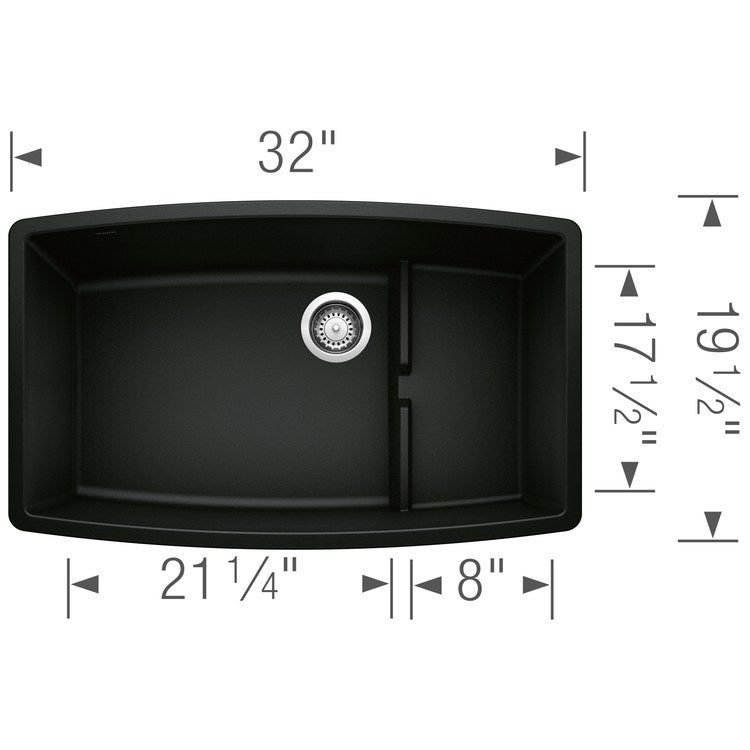 Performa Cascade 32" Super Single-Bowl Silgranit Undermount Kitchen Sink - Coal Black - Image 2
