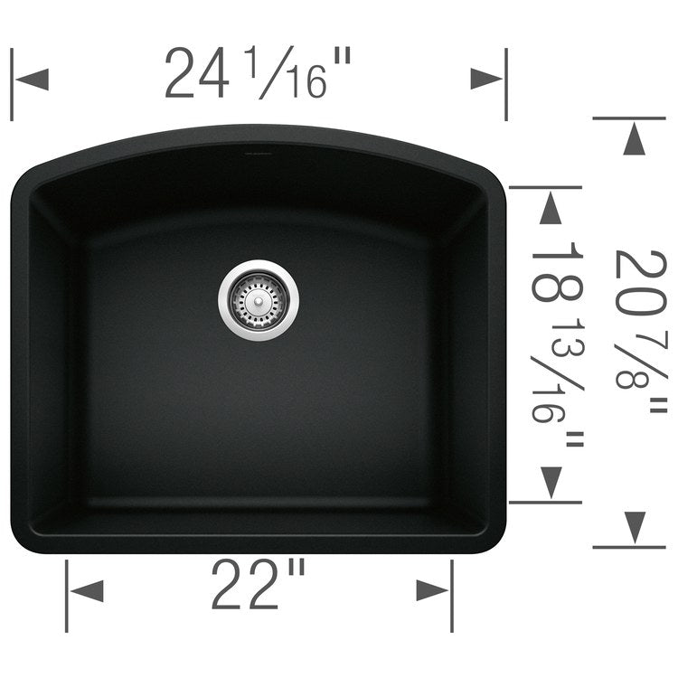 Kitchen Sink Diamond 24 x 21 Inch Single Bowl Single Coal Black Undermount - Image 2