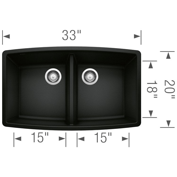 Kitchen Sink Performa 33 x 20 Inch Double Bowl Equal Double Coal Black Undermount - Image 2