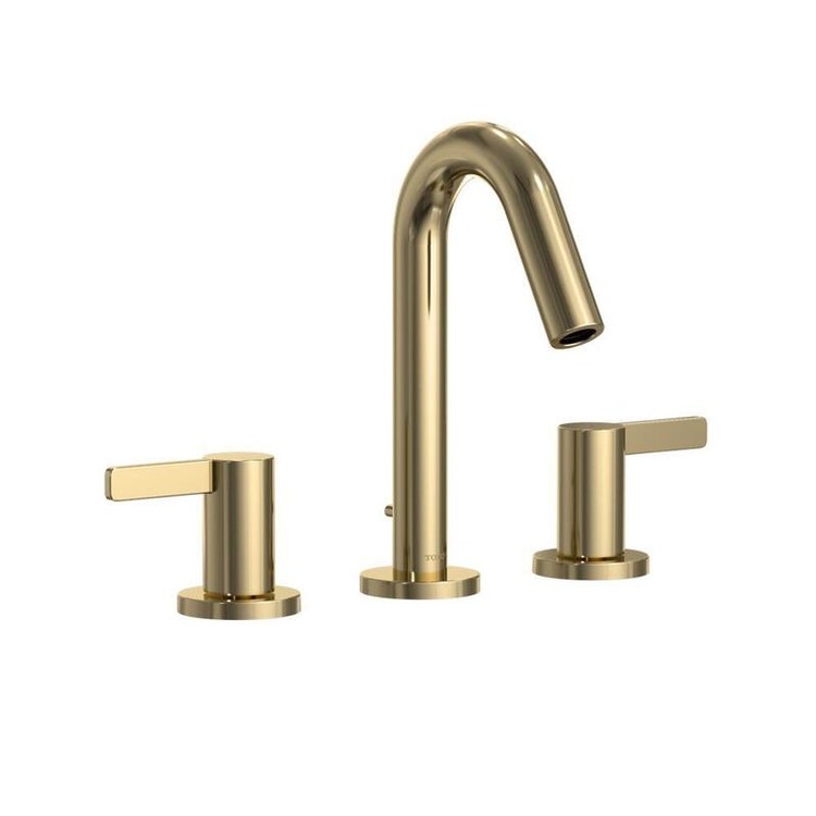 Lavatory Faucet GF Widespread 8 Inch Spread 2 Lever ADA WaterSense/CALGreen/cUPC Polished French Gold 1.2 Gallons per Minute Deck Metal Pop-Up 3 Hole - Image 1