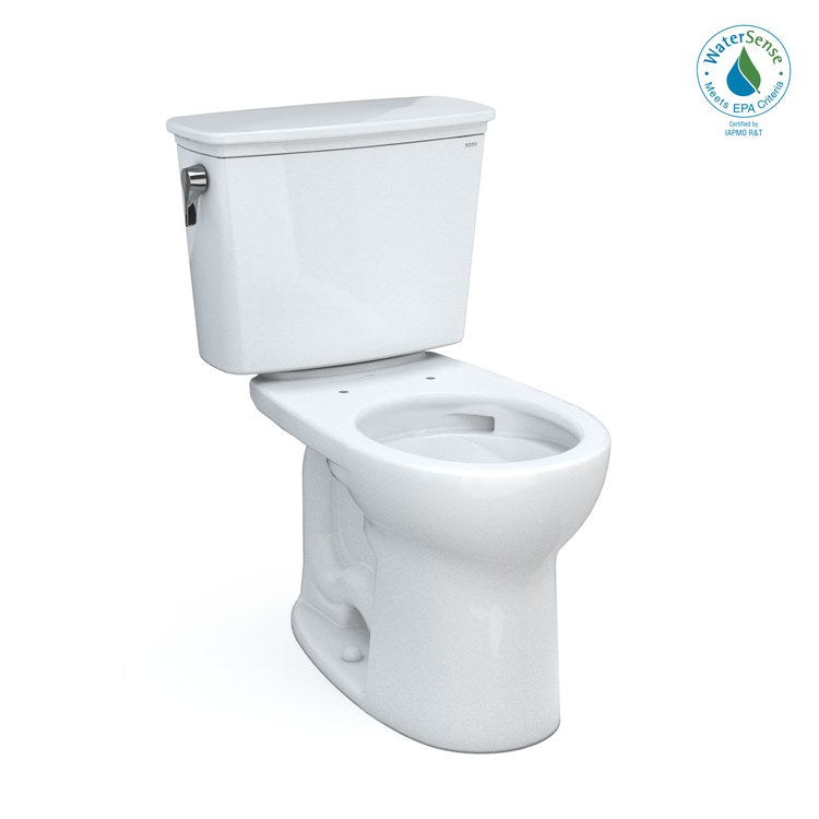 Toilet Drake 2 Piece Transitional Universal Height Cotton Round WaterSense ADA 1.28 Gallons per Flush Tornado Left Hand Chrome Trip Lever Less Seat