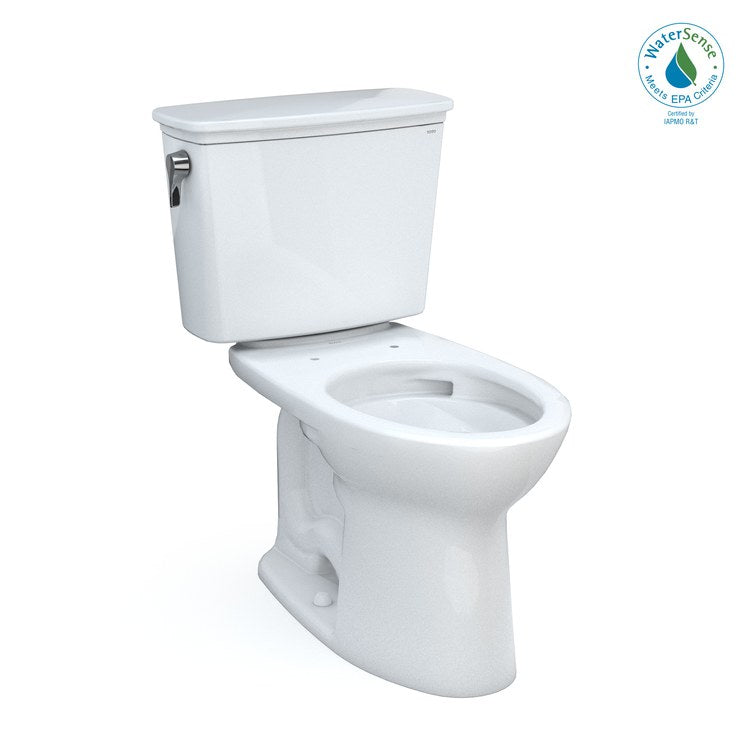 Toilet Drake 2 Piece Transitional Universal Height Cotton Elongated WaterSense ADA 1.28 Gallons per Flush Tornado Left Hand Chrome Trip Lever Less Seat