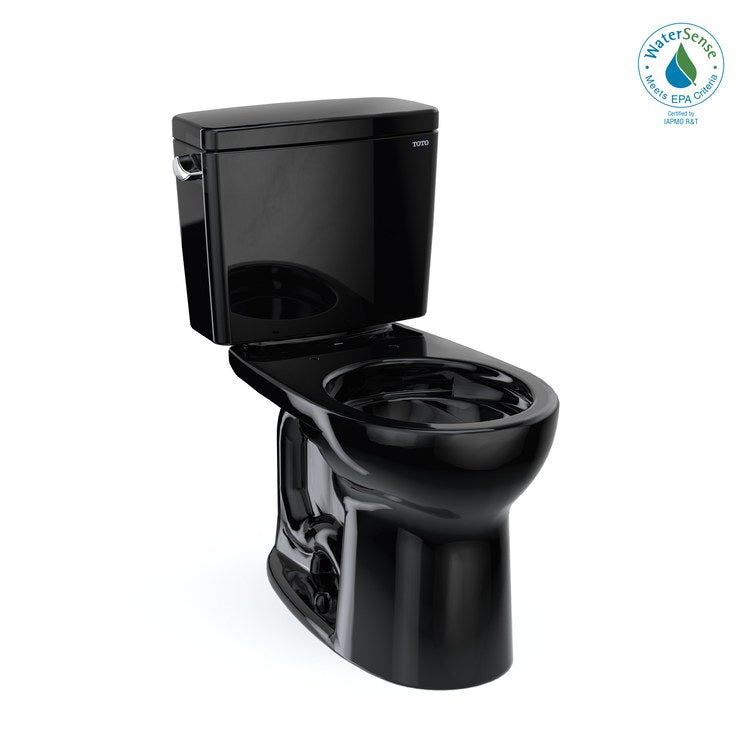 Toilet Drake 2 Piece Universal Height Ebony Round WaterSense ADA 1.28 Gallons per Flush Tornado Left Hand Chrome Trip Lever Less Seat