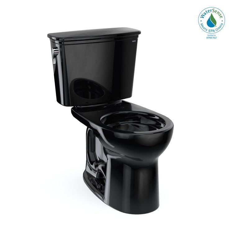 Toilet Drake 2 Piece Transitional Universal Height Ebony Round WaterSense ADA 1.28 Gallons per Flush Tornado Left Hand Chrome Trip Lever Less Seat - Image 1