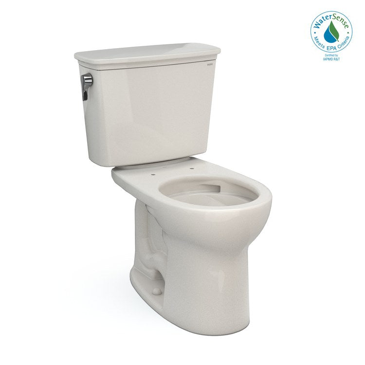 Toilet Drake 2 Piece Transitional Universal Height Sedona Beige Round WaterSense ADA 1.28 Gallons per Flush Tornado Left Hand Chrome Trip Lever Less Seat - Image 1