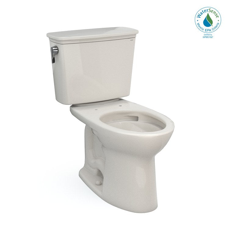 Toilet Drake 2 Piece Transitional Universal Height Sedona Beige Elongated WaterSense ADA 1.28 Gallons per Flush Tornado Left Hand Chrome Trip Lever Less Seat - Image 1