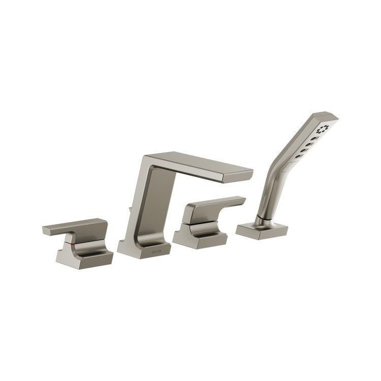 Roman Tub Trim Pivotal with Handshower Lumicoat Stainless WaterSense ADA 8 to 16 Inch Spread 4 Hole for Rough-In R4707 - Image 1