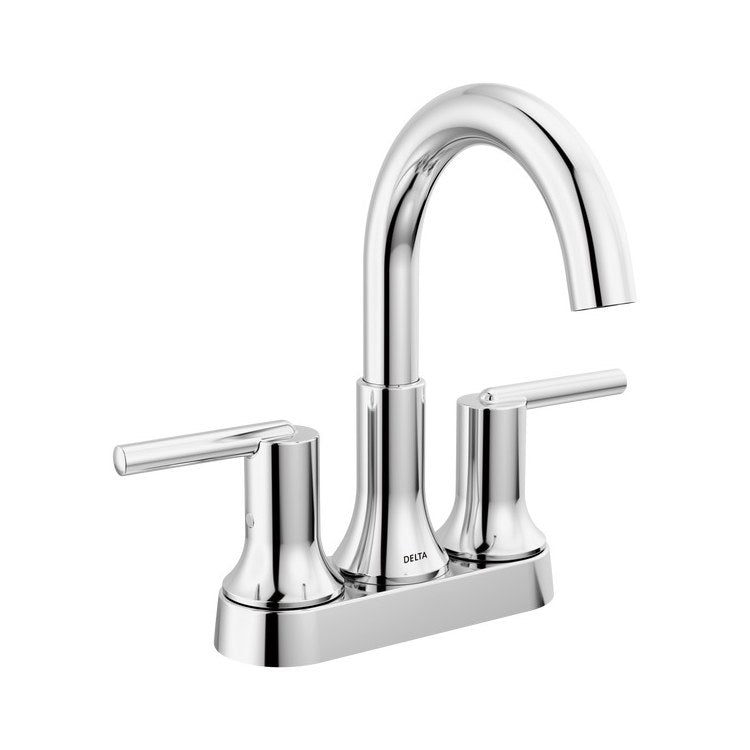 Lavatory Faucet Trinsic Centerset 4 Inch Spread 2 Lever ADA WaterSense/CALGreen Chrome 1.2 Gallons per Minute Deck High Arc Metal Pop-Up 3 Hole