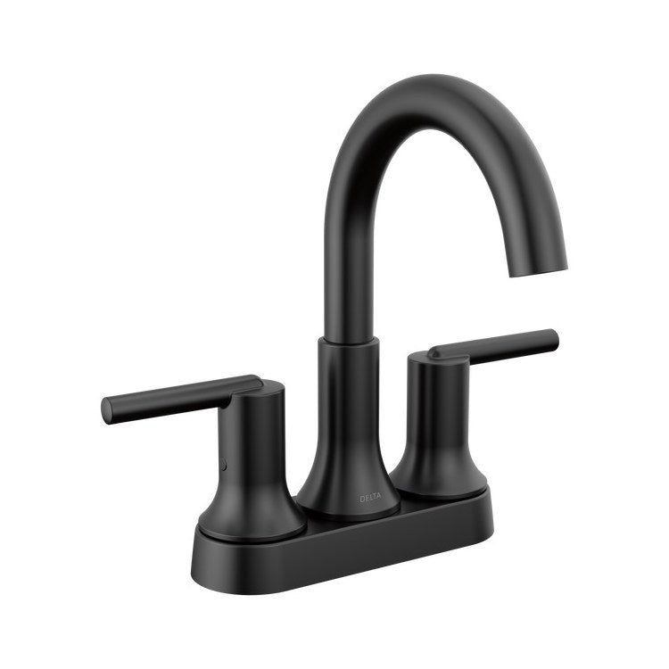 Lavatory Faucet Trinsic Centerset 4 Inch Spread 2 Lever ADA WaterSense/CALGreen Matte Black 1.2 Gallons per Minute Deck High Arc Metal Pop-Up 3 Hole
