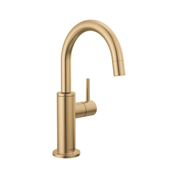 Beverage Faucet Contemporary Cold Water Only with Air Gap 1 Lever ADA Champagne Bronze 360 DEG Swivel 1 Hole 1.5 Gallons per Minute