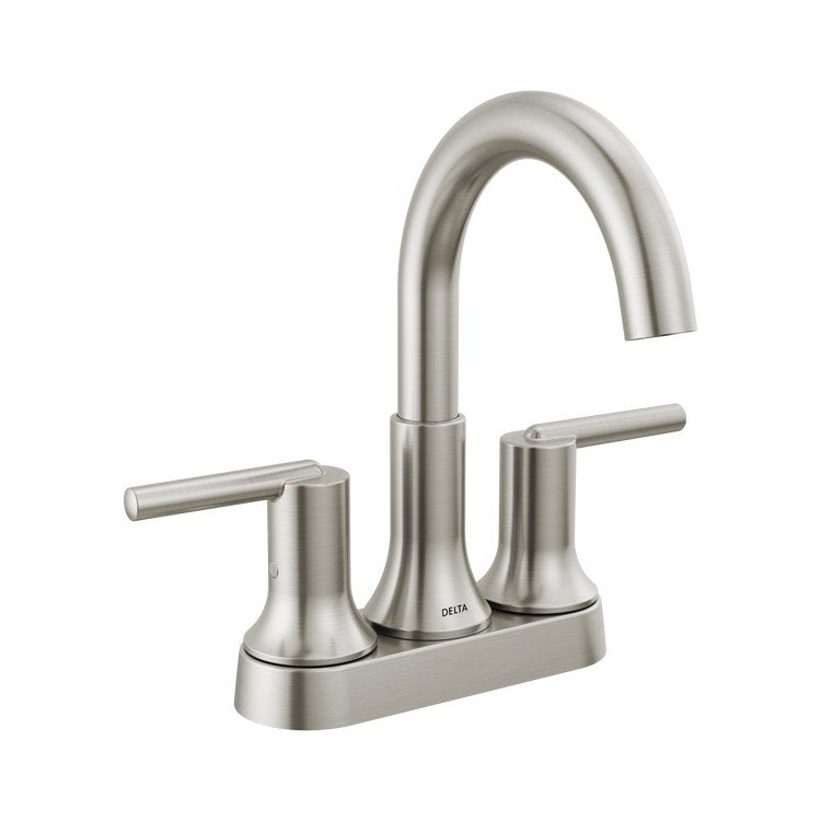 Lavatory Faucet Trinsic Centerset 4 Inch Spread 2 Lever ADA WaterSense/CALGreen Stainless 1.2 Gallons per Minute Deck High Arc Metal Pop-Up 3 Hole