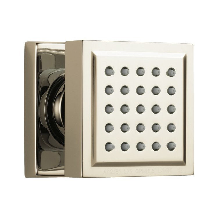 Body Spray Lumicoat Polished Nickel Square Surface Mount with Touch-Clean 2-11/16 Inch Adjustable 30 Degree Up and Down 1.75 Gallons per Minute 1/2 Inch