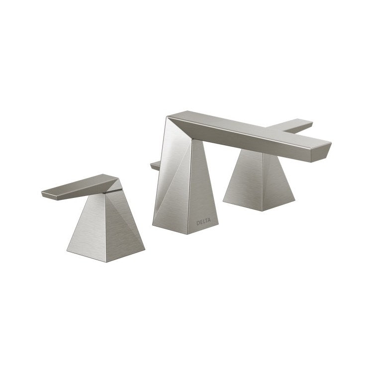 Lavatory Faucet Trillian Widespread 4 to 16 Inch Spread 2 Lever ADA WaterSense Lumicoat Stainless 1.2 Gallons per Minute Rigid Metal Pop-Up 3 Hole Diamond Seal