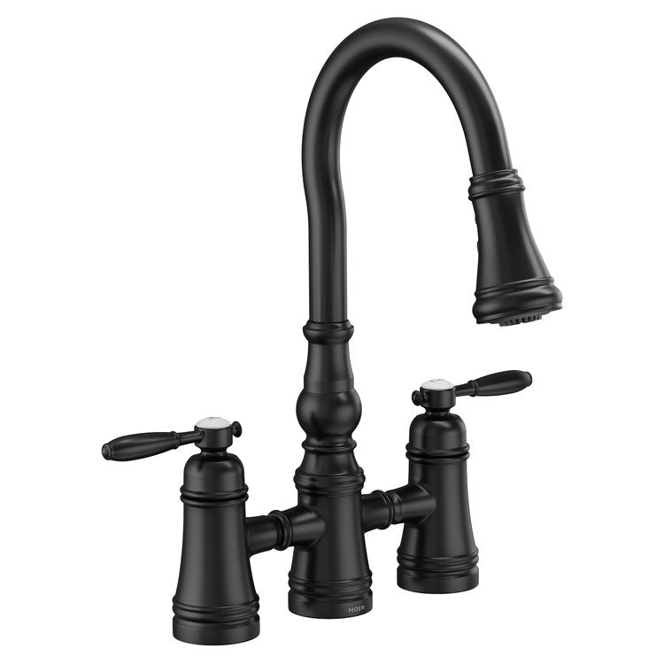 Kitchen Faucet Weymouth 2 Lever/Cross ADA Matte Black Pull Down High Arc 3 Hole 1.5 Gallons per Minute - Image 1