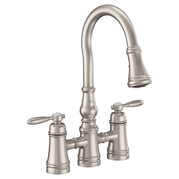 Kitchen Faucet Weymouth 2 Lever/Cross ADA Spot Resist Stainless Pull Down High Arc 3 Hole 1.5 Gallons per Minute - Image 1