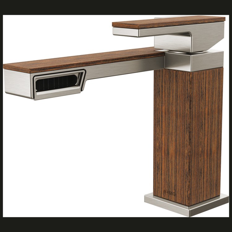 Lavatory Faucet Frank Lloyd Wright 1 Lever ADA WaterSense Brilliance Luxe Nickel/Wood 1.2 Gallons per Minute Deck Fixed Side Less Drain 1 Hole - Image 1