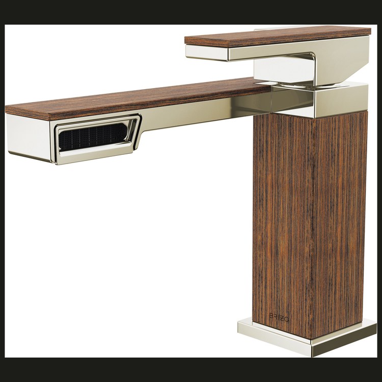 Lavatory Faucet Frank Lloyd Wright 1 Lever ADA WaterSense Brilliance Polished Nickel/Wood 1.2 Gallons per Minute Deck Fixed Side Less Drain 1 Hole - Image 1