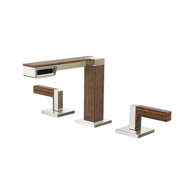 Lavatory Faucet Frank Lloyd Wright Widespread 6 to 16 Inch Spread Less Handle WaterSense Brilliance Polished Nickel/Wood 1.2 Gallons per Minute Deck Less Drain 3 Hole - Image 1