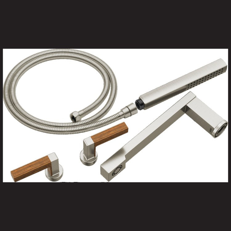 Tub Filler Trim Frank Lloyd Wright Widespread 2 Lever Brilliance Luxe Nickel/Wood ADA 8 Inch Spread 10.0 Gallons per Minute