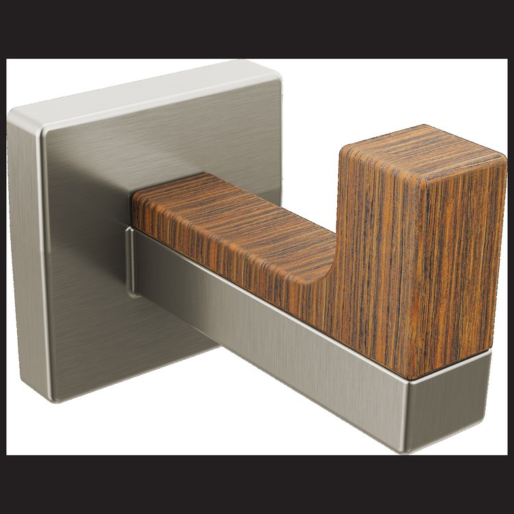 Robe Hook Frank Lloyd Wright Single Brilliance Luxe Nickel/Wood 2-5/16 Inch Wall Metal - Image 1