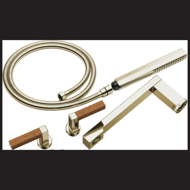 Tub Filler Trim Frank Lloyd Wright Widespread 2 Lever Brilliance Polished Nickel/Wood ADA 8 Inch Spread 10.0 Gallons per Minute