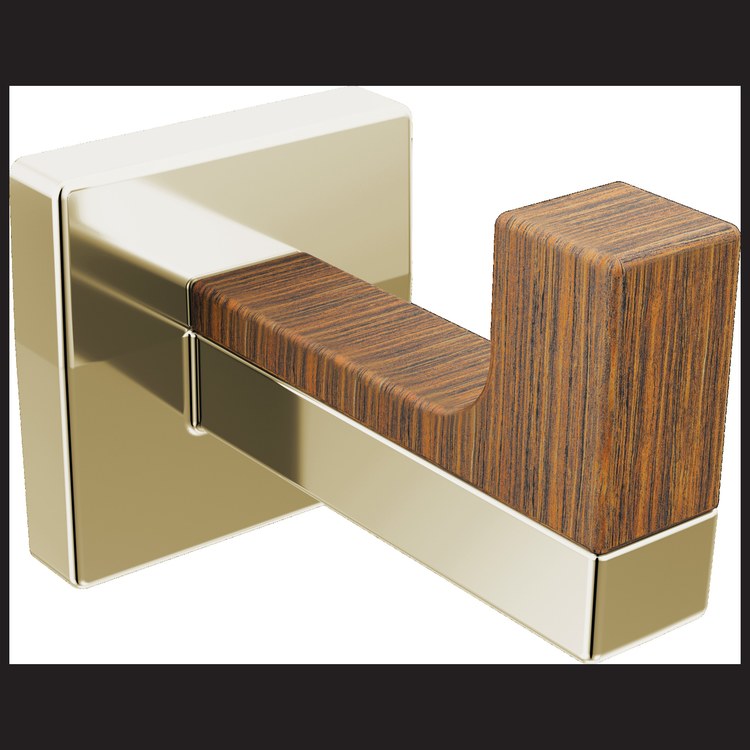 Robe Hook Frank Lloyd Wright Single Brilliance Polished Nickel/Wood 2-5/16 Inch Wall Metal - Image 1