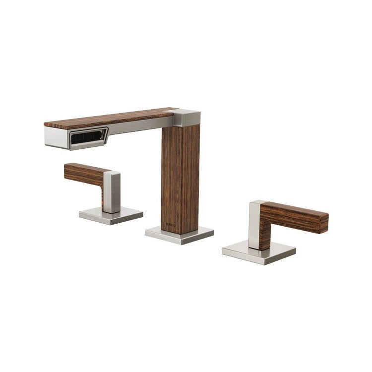 Lavatory Faucet Frank Lloyd Wright Widespread 6 to 16 Inch Spread Less Handle WaterSense Brilliance Luxe Nickel/Wood 1.2 Gallons per Minute Deck Less Drain 3 Hole - Image 1