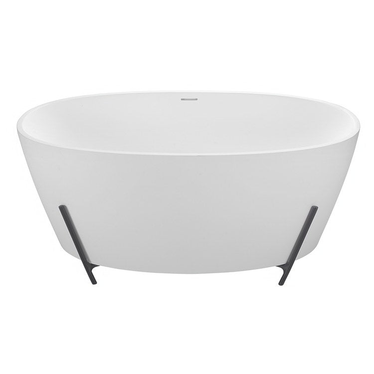 Soaking Tub Elena 58 x 32 Inch Freestanding Rolled Rim with Cradle Center White Matte Sculpturestone 75 Gallons 27-3/4 Inch