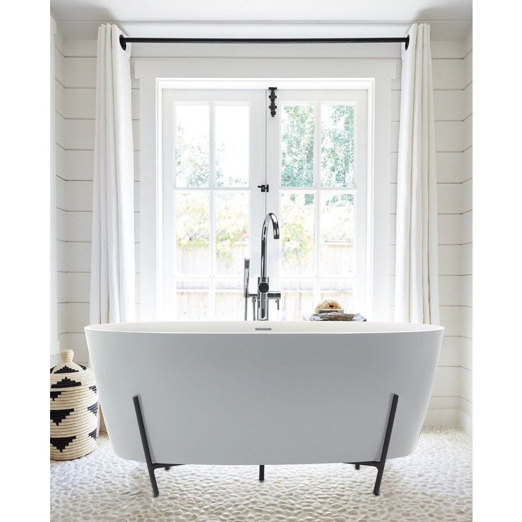 Soaking Tub Elena 65.25 x 32 Inch Freestanding Flat Rim with Cradle Center White Matte Sculpturestone 102 Gallons 22 Inch - Image 2