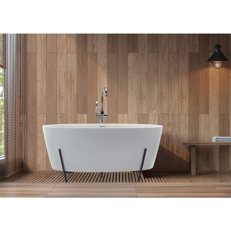 Soaking Tub Elena 65.25 x 32 Inch Freestanding Flat Rim with Cradle Center White Matte Sculpturestone 102 Gallons 22 Inch