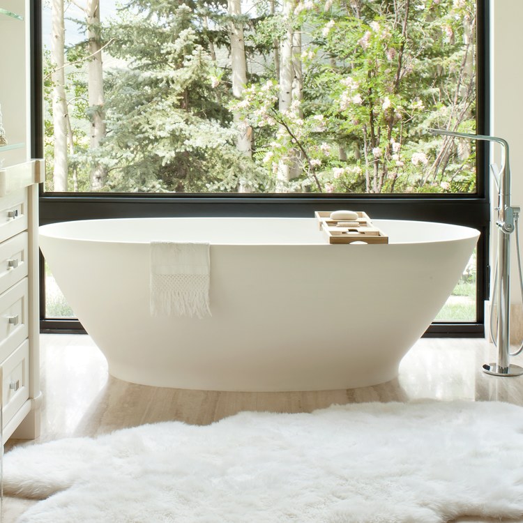 Soaking Tub Alissa 71.5 x 37 Inch Freestanding/Undermount Center White Matte Sculpturestone 102 Gallons 23-1/8 Inch