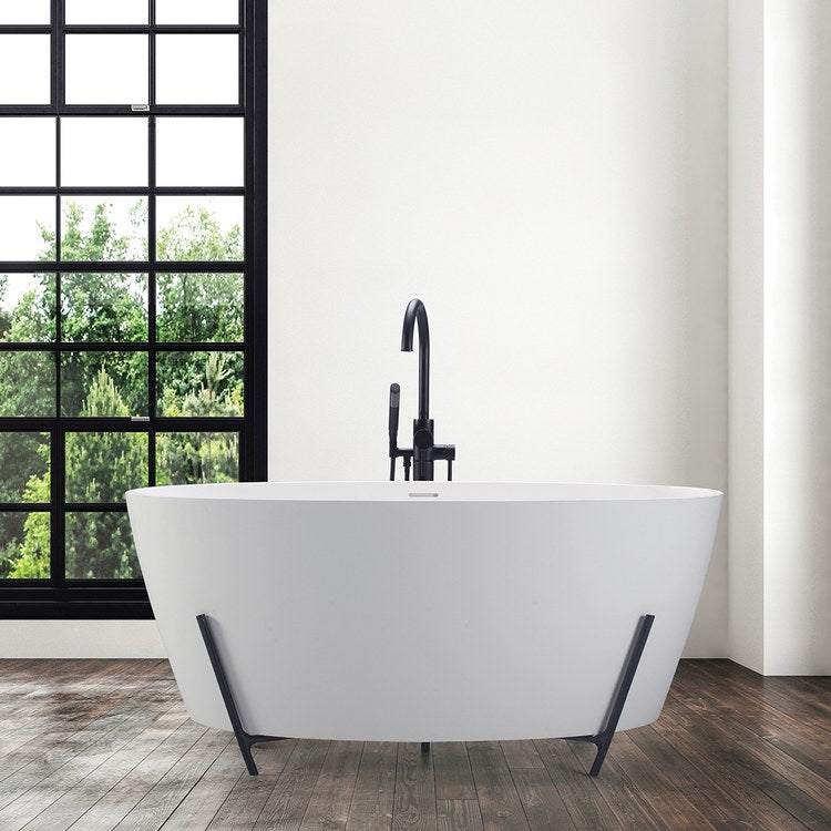 Soaking Tub Elena 58 x 32 Inch Freestanding Flat Rim with Cradle Center White Matte Sculpturestone 75 Gallons 22-1/2 Inch - Image 2