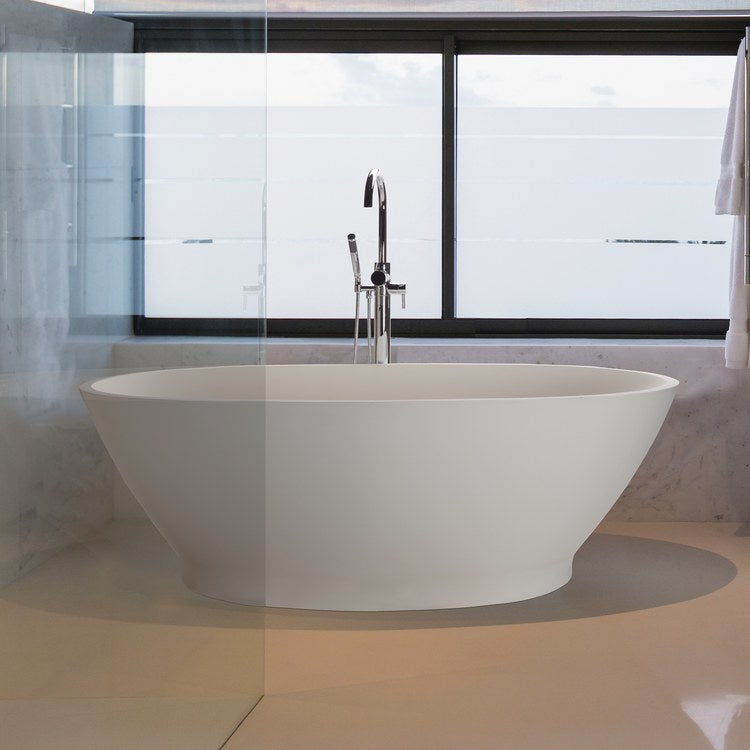 Soaking Tub Alissa 61.75 x 32.25 Inch Freestanding/Undermount Center White Matte Sculpturestone 74 Gallons 19-1/2 Inch