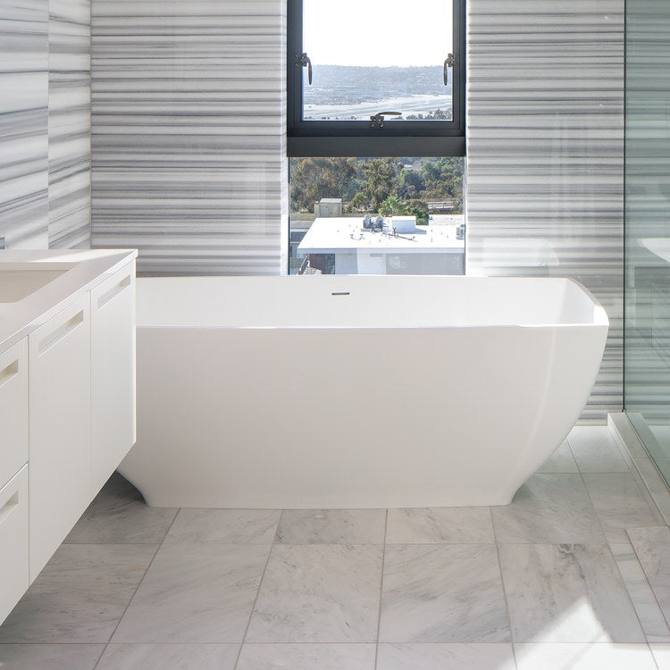 Soaking Tub Adrian 2 67.5 x 35.5 Inch Freestanding/Undermount Center White Matte Sculpturestone