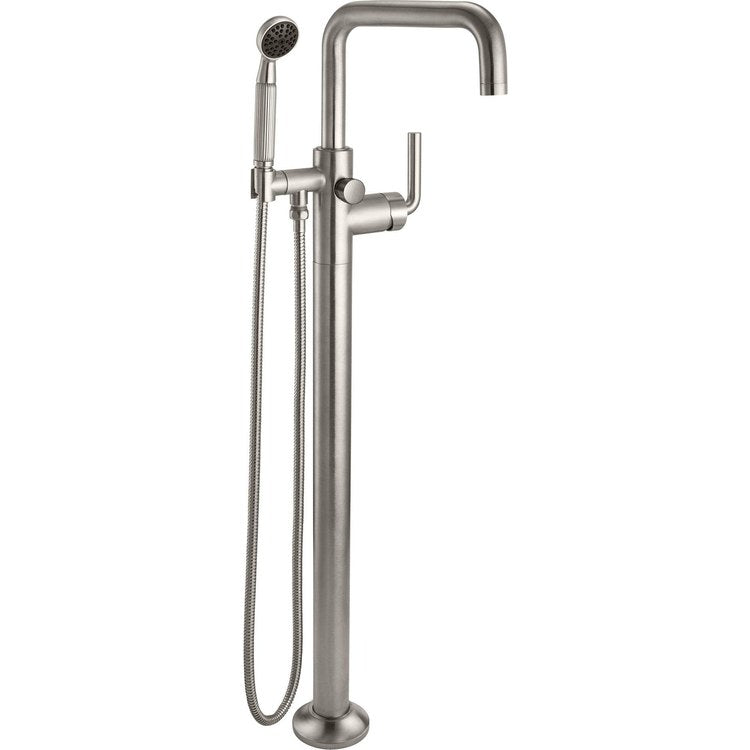 Tub Filler Descanso Industrial Floor Mount with Handshower 1 30K Series Knurled Lever ADA Low Quad Satin Brass 1 Hole - Image 1