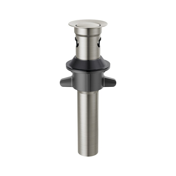 Pop-Up Drain Metal Push with Overflow 7-15/16 Inch Brilliance Stainless Metal for Sinks with Overflow - Image 1