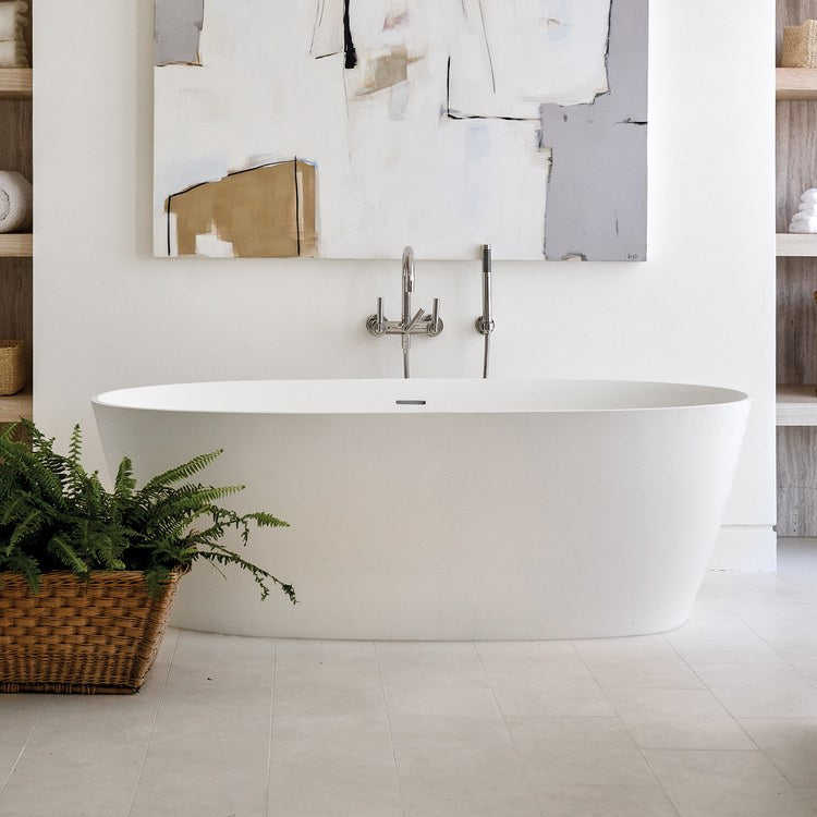 Air Tub Elena 65 x 32 Inch Freestanding Air Bath Half Rolled Rim Center White Matte Oval Sculpturestone 102 Gallons 22-1/2 Inch - Image 1