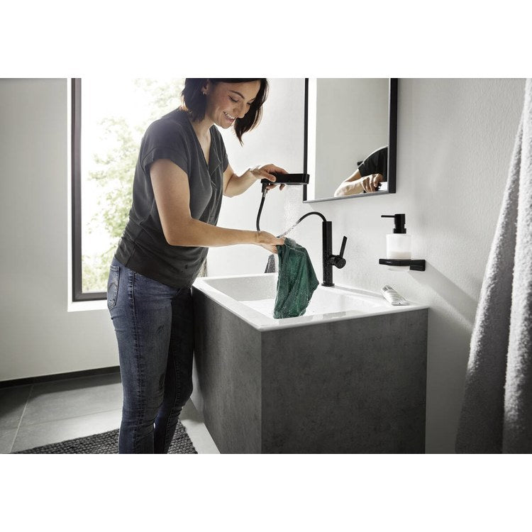 Soap Dispenser AddStoris Matte Black Wall Mount Glass Metal Pump 6.75 Fluid Ounces - Image 2