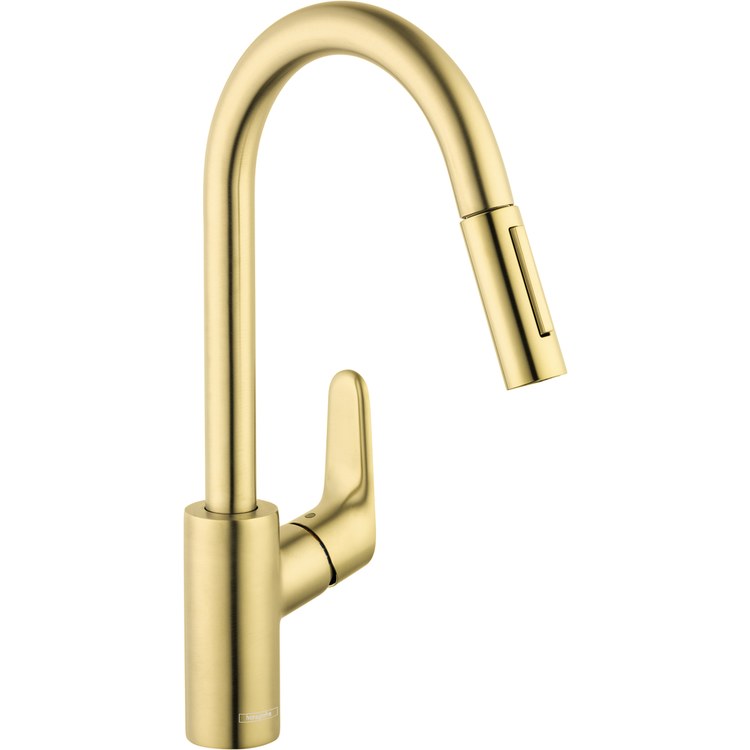 Kitchen Faucet Focus 1 Lever ADA Brushed Gold Optic Pull Down High Arc 150 DEG Swivel 1 Hole 1.75 Gallons per Minute - Image 1