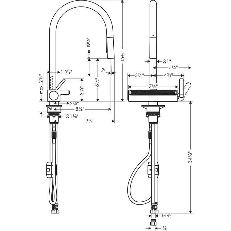 Kitchen Faucet Aquno Select 1 Lever Brushed Black Chrome Pull Down 150 DEG Swivel 1 Hole 1.75 Gallons per Minute - Image 2