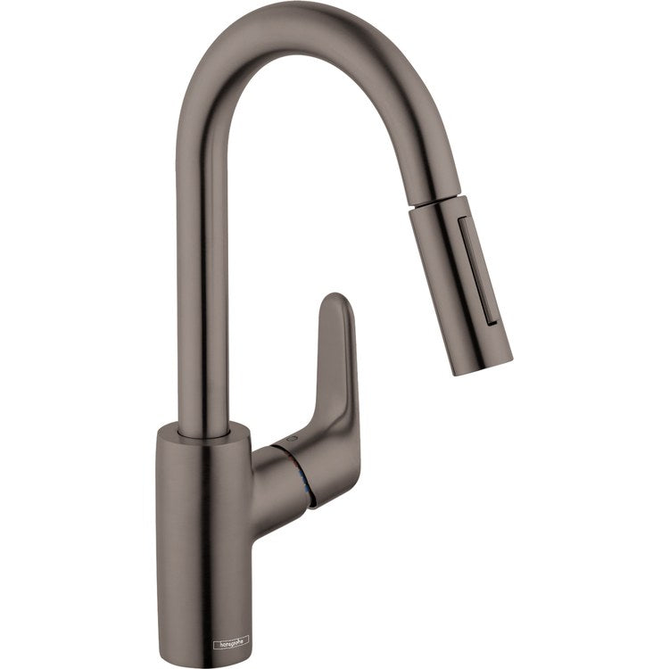 Kitchen Faucet Focus Prep 1 Lever ADA Brushed Black Chrome Pull Down 150 DEG Swivel 1 Hole 1.75 Gallons per Minute - Image 1